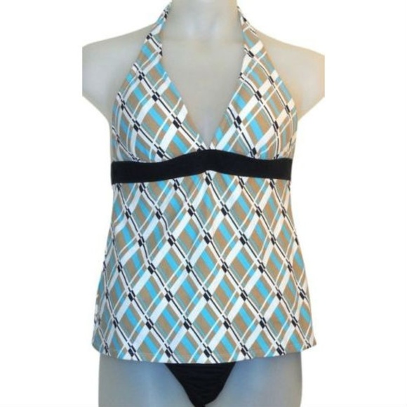 Anne Cole Tankini Swimsuit Blue & Black - Picture 2 of 5